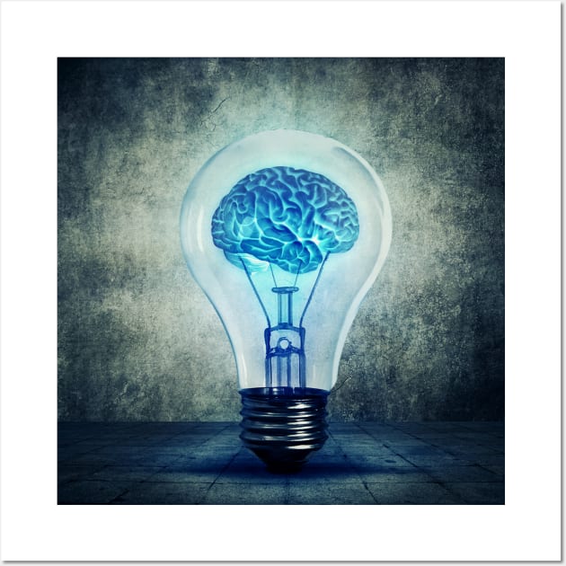 lightbulb brain Wall Art by psychoshadow